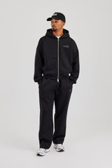 Logo Tab Zip Hoodie & Relaxed Jogger - Black
