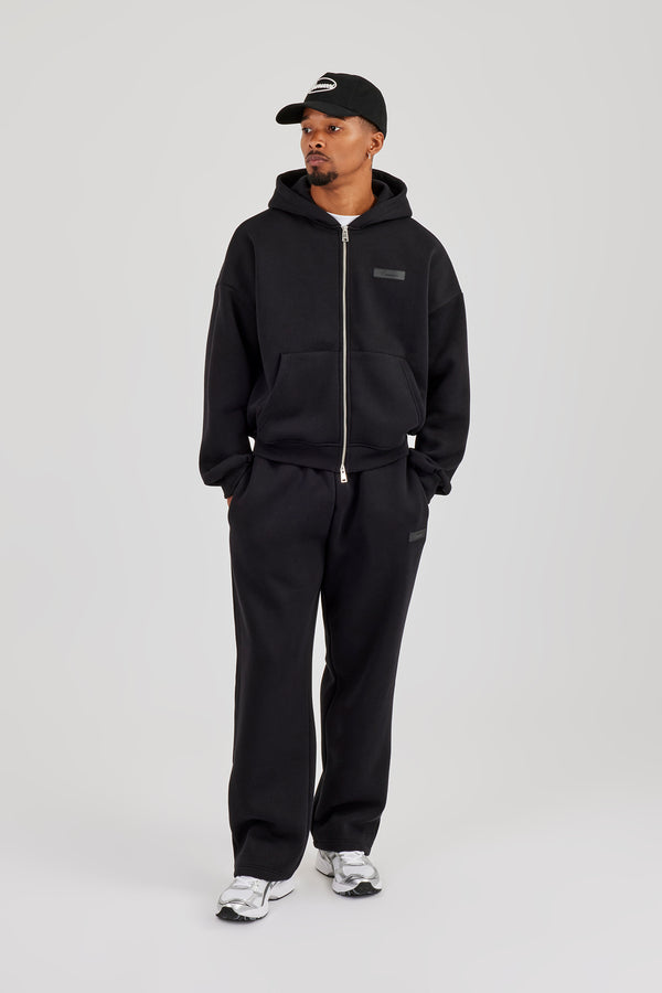 Logo Tab Zip Hoodie & Relaxed Jogger - Black