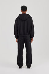 Logo Tab Zip Hoodie & Relaxed Jogger - Black