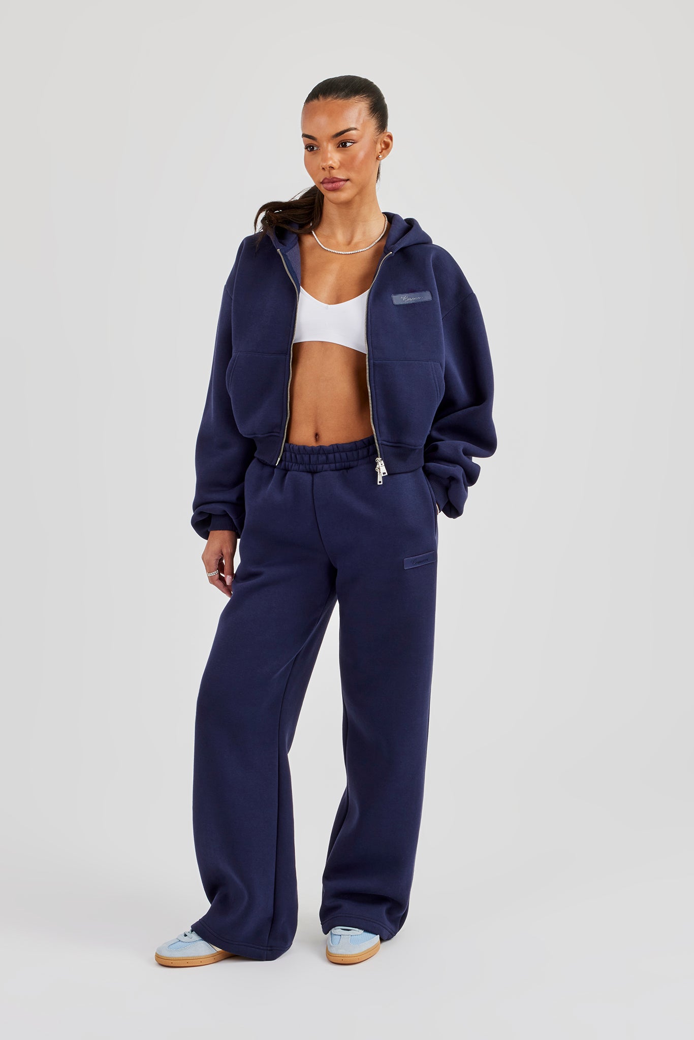 Kastenförmiger Logo-tab Kapuzenpullover und weitem Beinschnitt Jogginghose - Marineblau