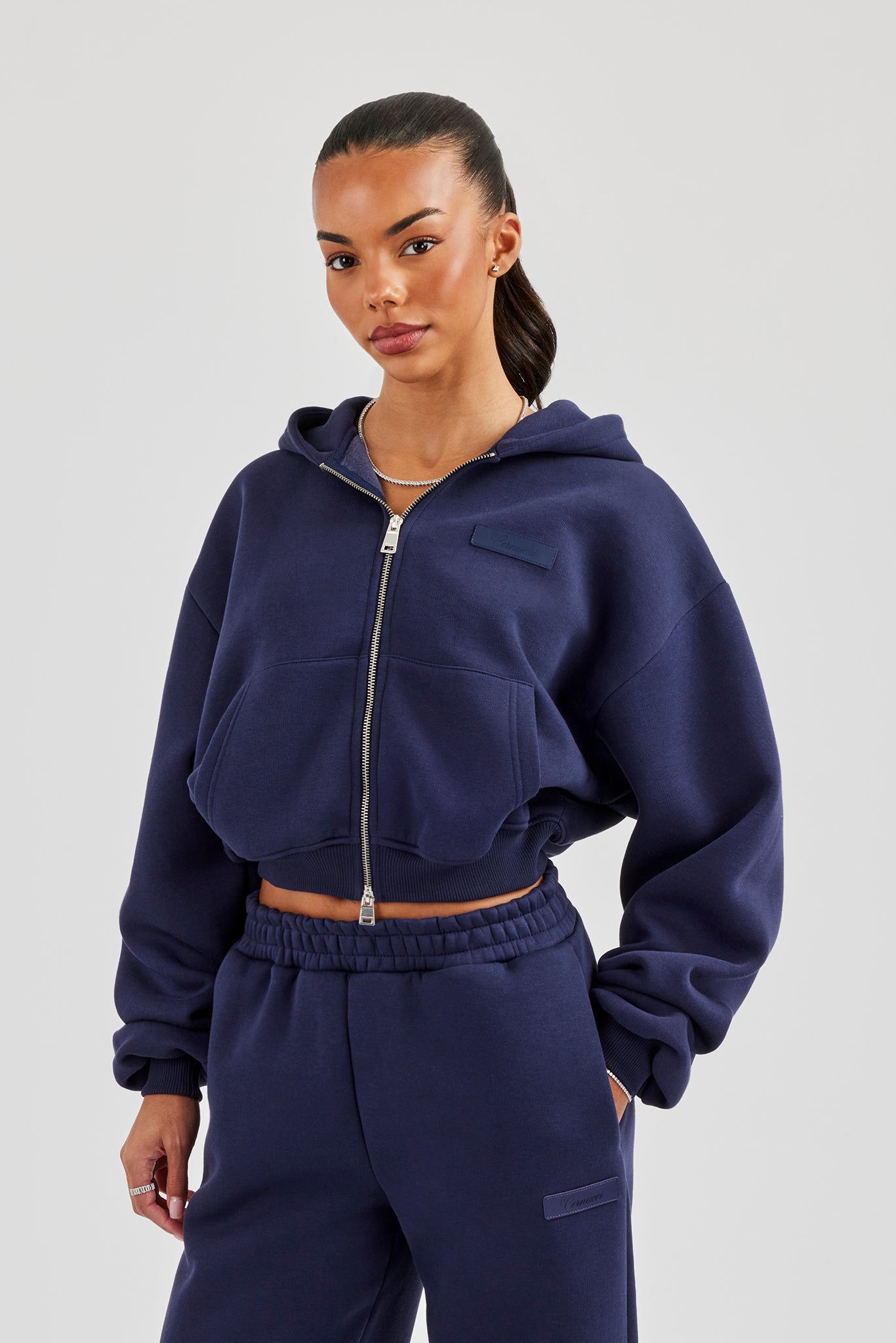 Logo-Tab Kastenförmiger Kapuzenpullover - Marineblau