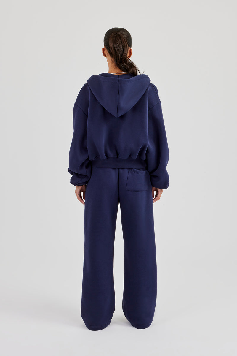 Logo Tab Boxy Zip Hoodie & Wide Leg Jogger - Navy Blue