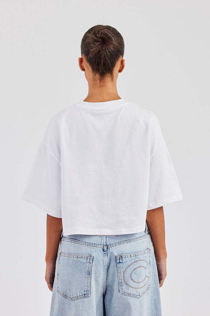 Glitter Applique Cropped T-Shirt - White