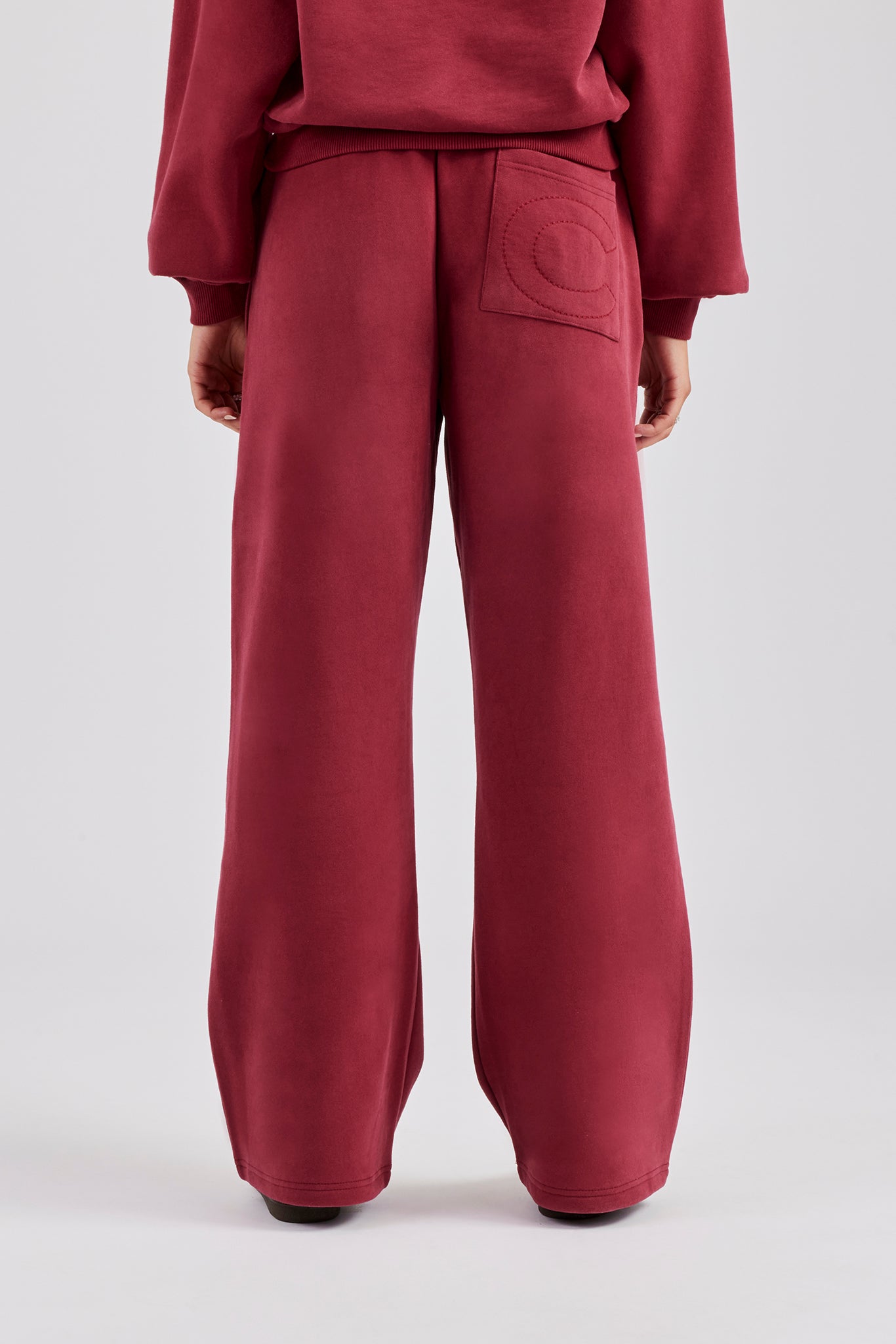 Glitter Applique Wide Leg Jogger - Cherry Red