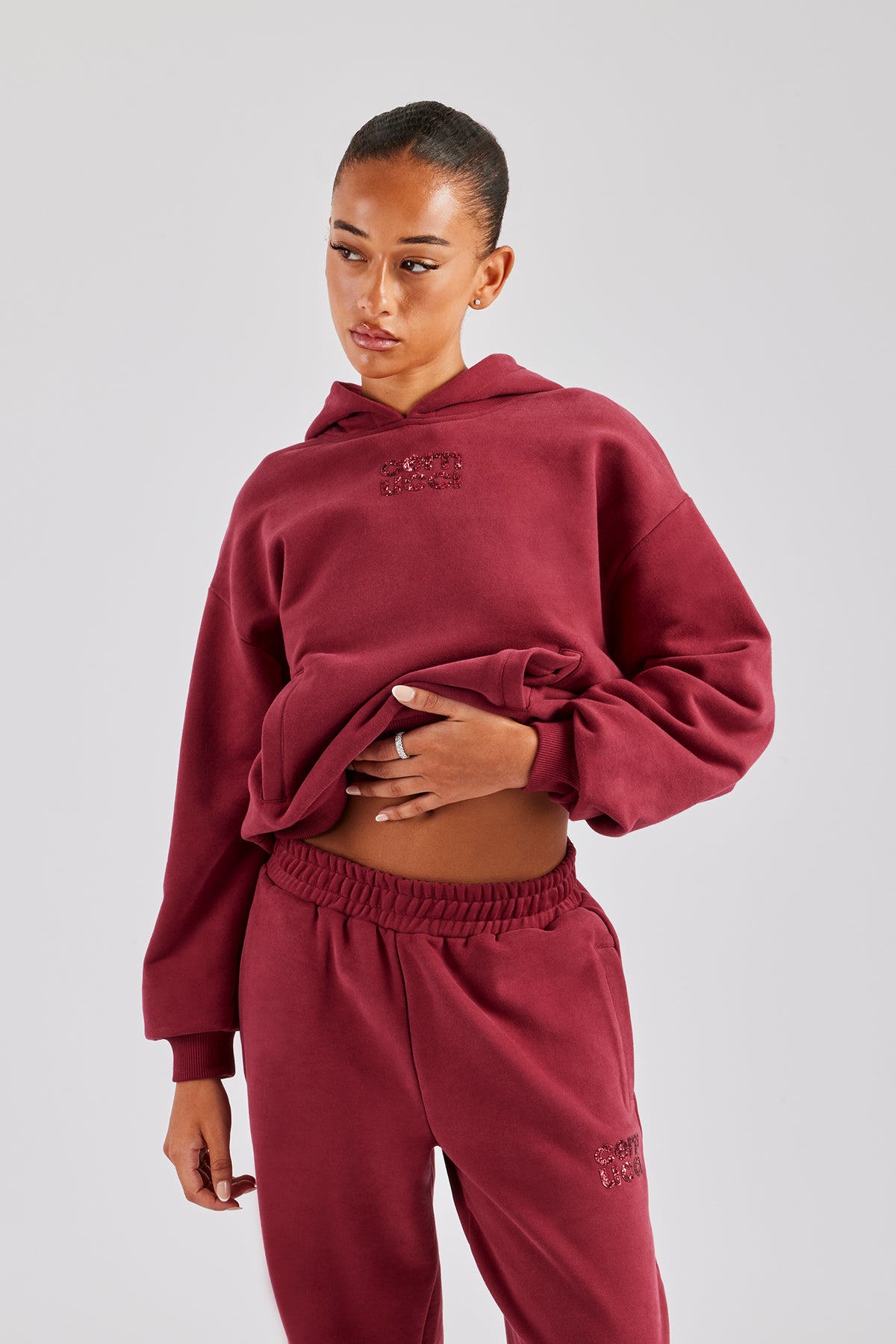 Glitter Applique Oversized Hoodie - Cherry Red | Womens Hoodies 