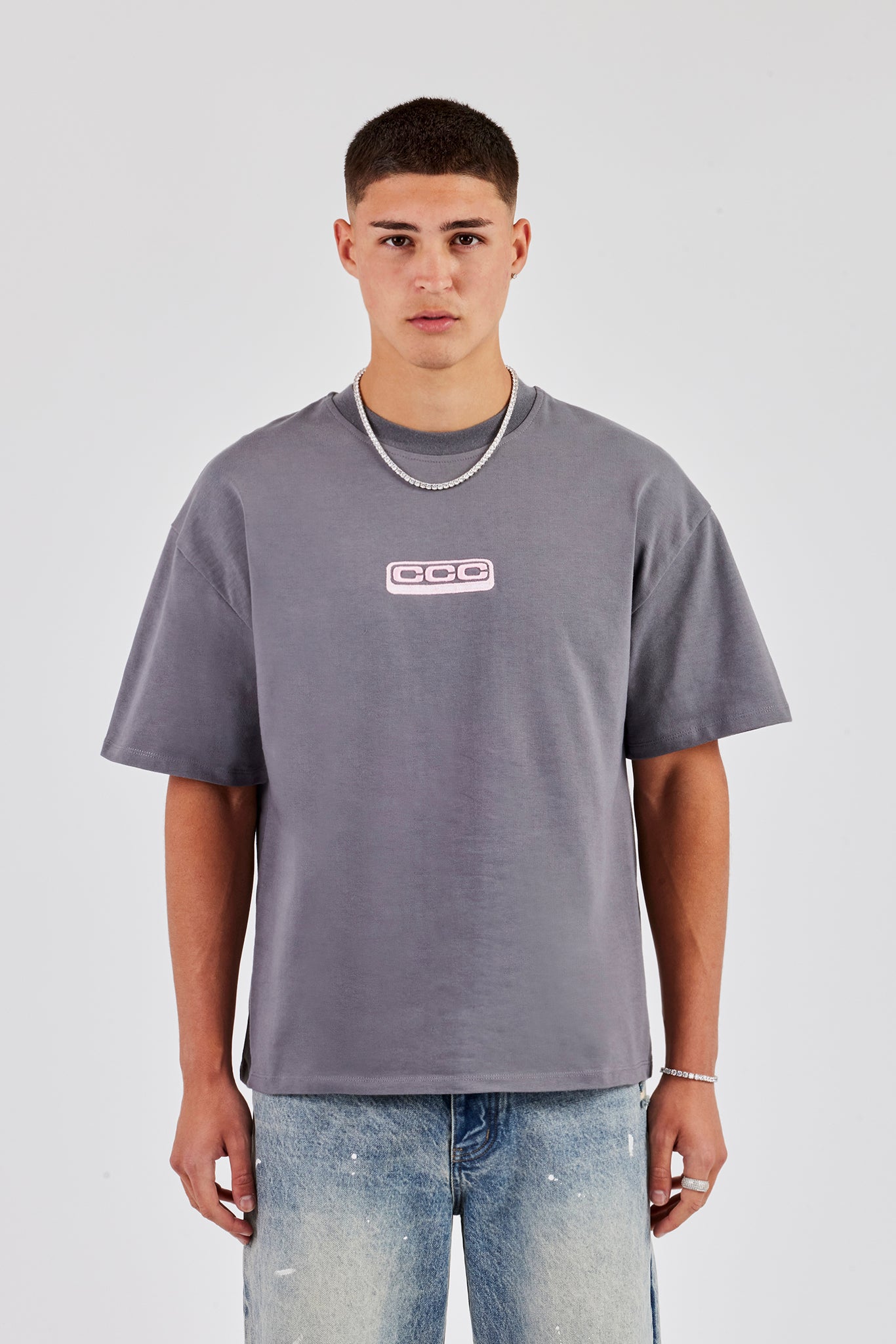 Boxy CCC Stitch T-Shirt - Charcoal