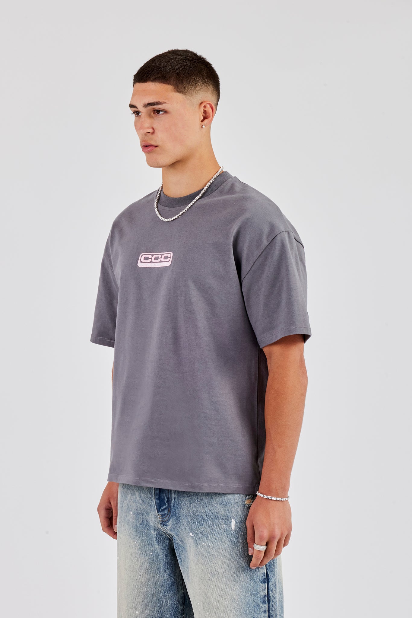 Boxy CCC Stitch T-Shirt - Charcoal