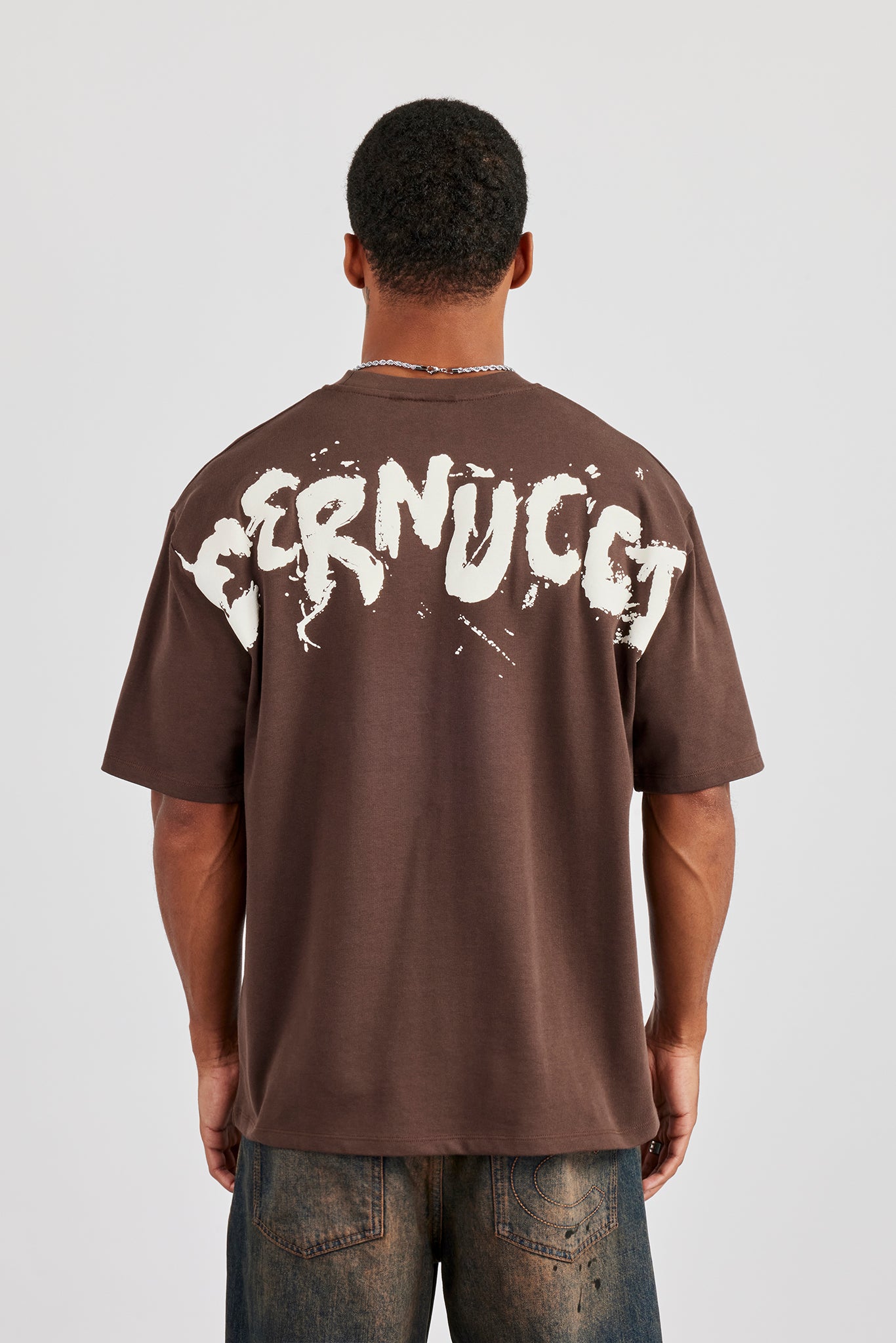 Regular Back Puff Print T-Shirt - Chocolate