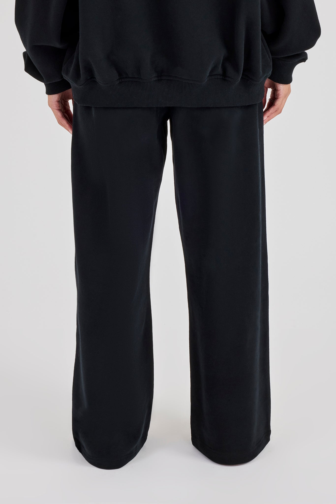 C Embroidered Wide Leg Jogger - Black
