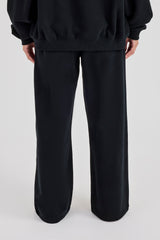 C Embroidered Wide Leg Jogger - Black