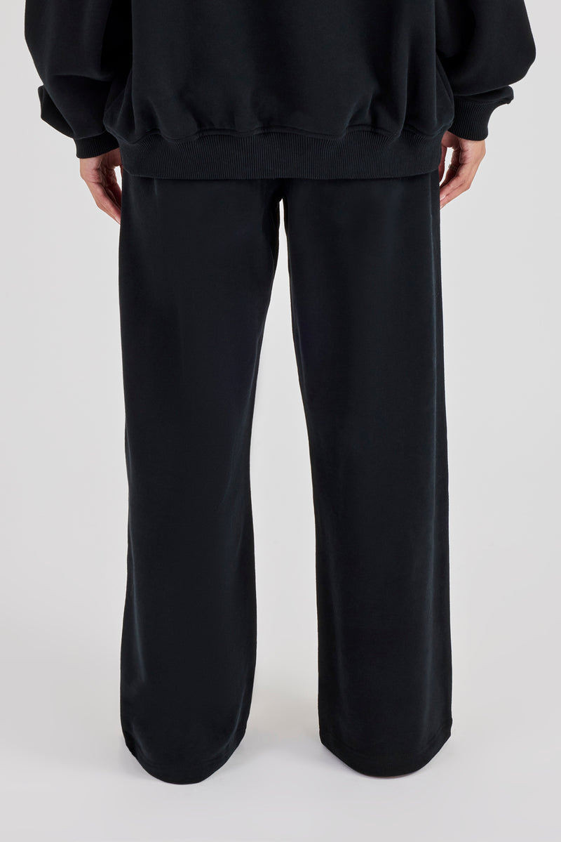 C Embroidered Wide Leg Jogger - Black