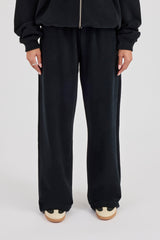 C Embroidered Wide Leg Jogger - Black