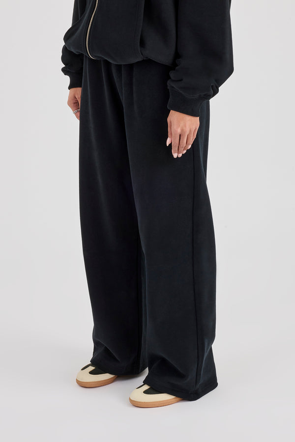 C Bestickte Jogginghose mit weitem Bein - Schwarz