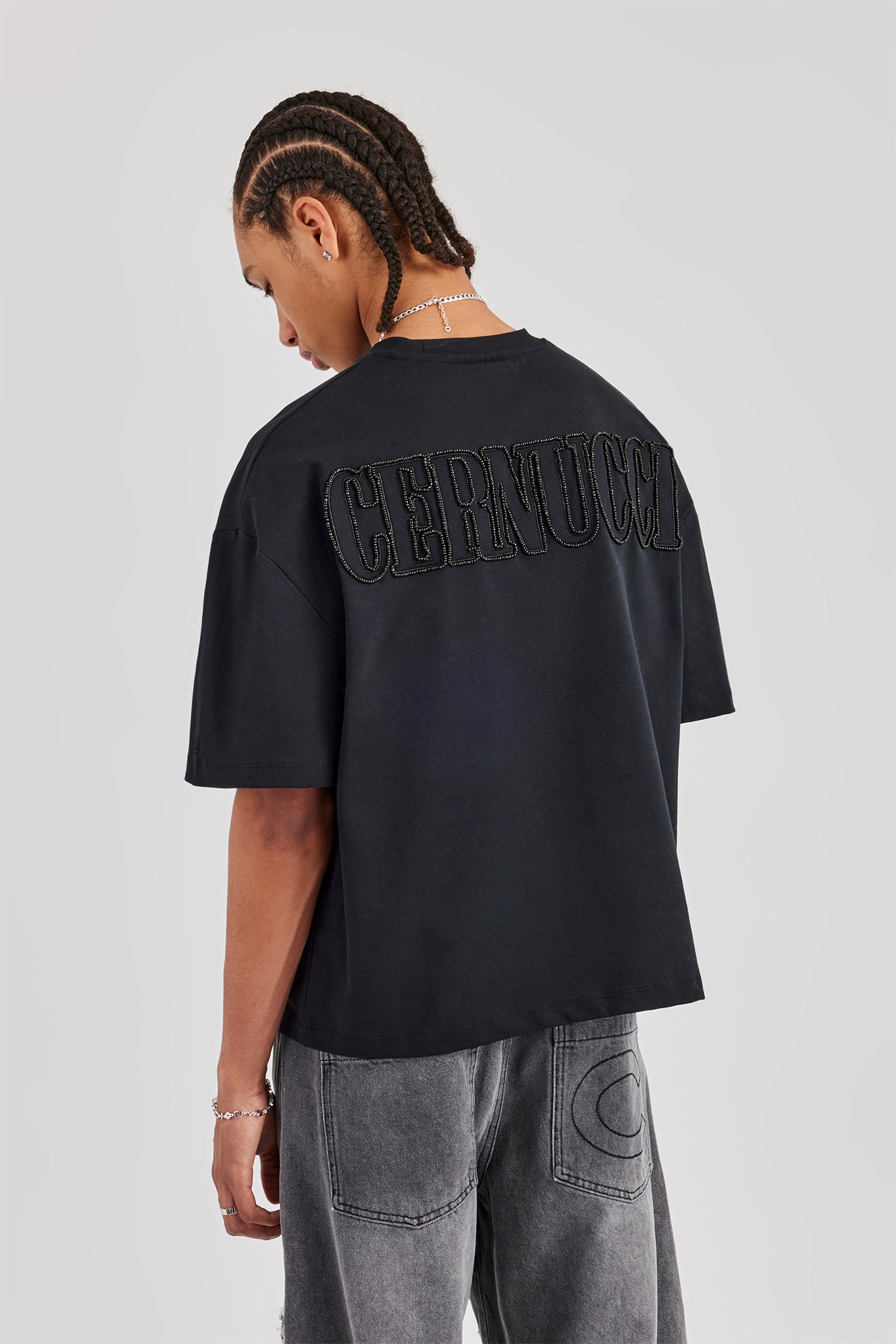 Beaded Cernucci Boxy T-Shirt - Black | Mens Tees & Vests | Shop T