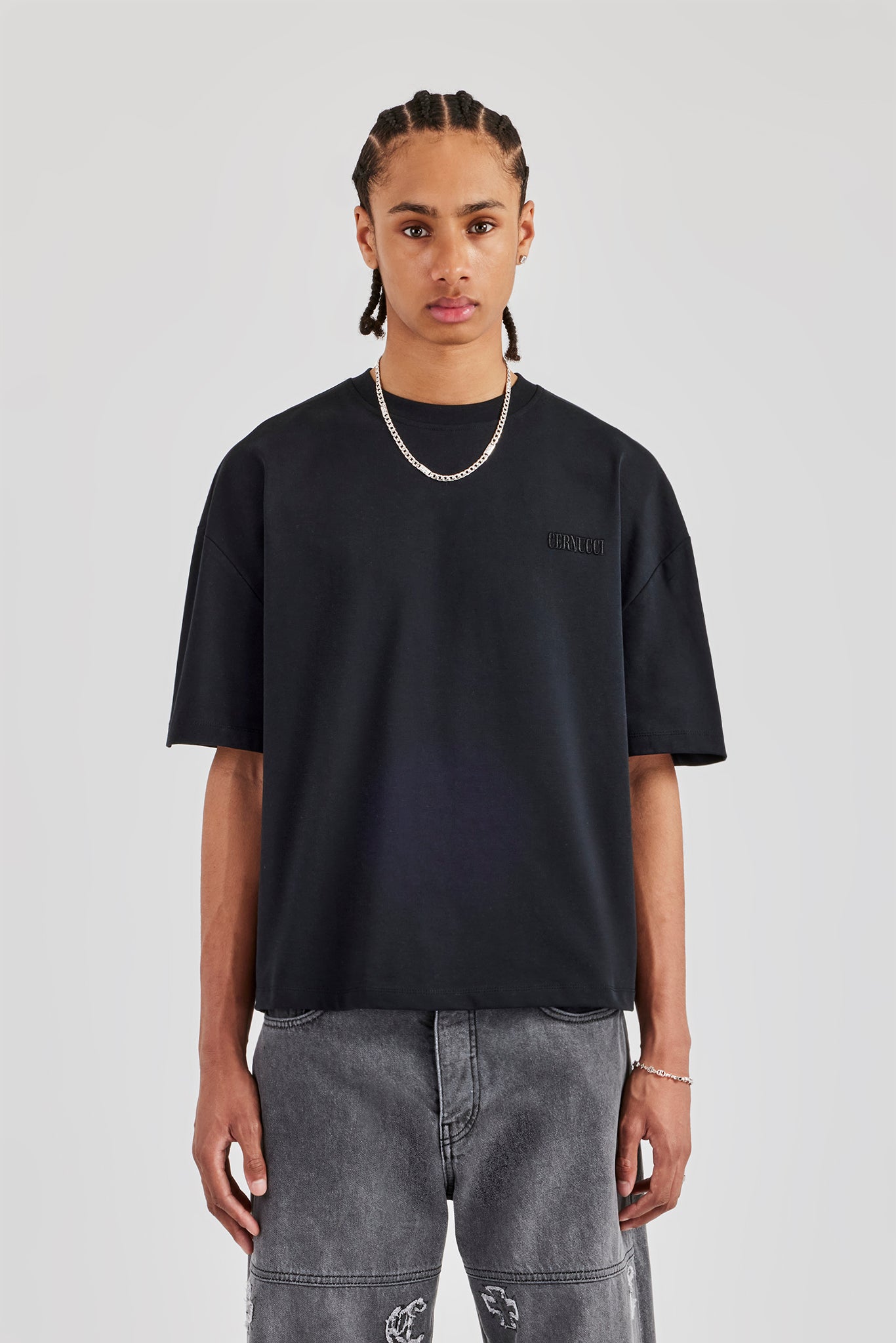 chiiiibag 完売 Tシャツ ブラック Beaded Cernucci Boxy T-Shirt - Black | Mens Tees & Vests | Shop T