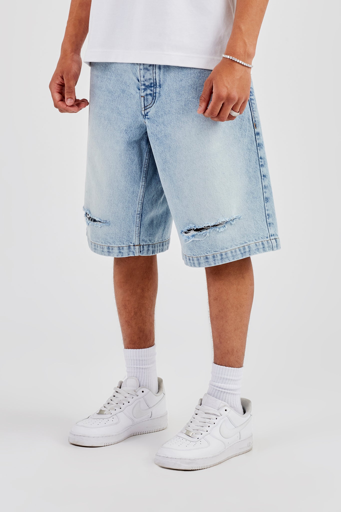 Distressed Denim Jort - Ice Blue