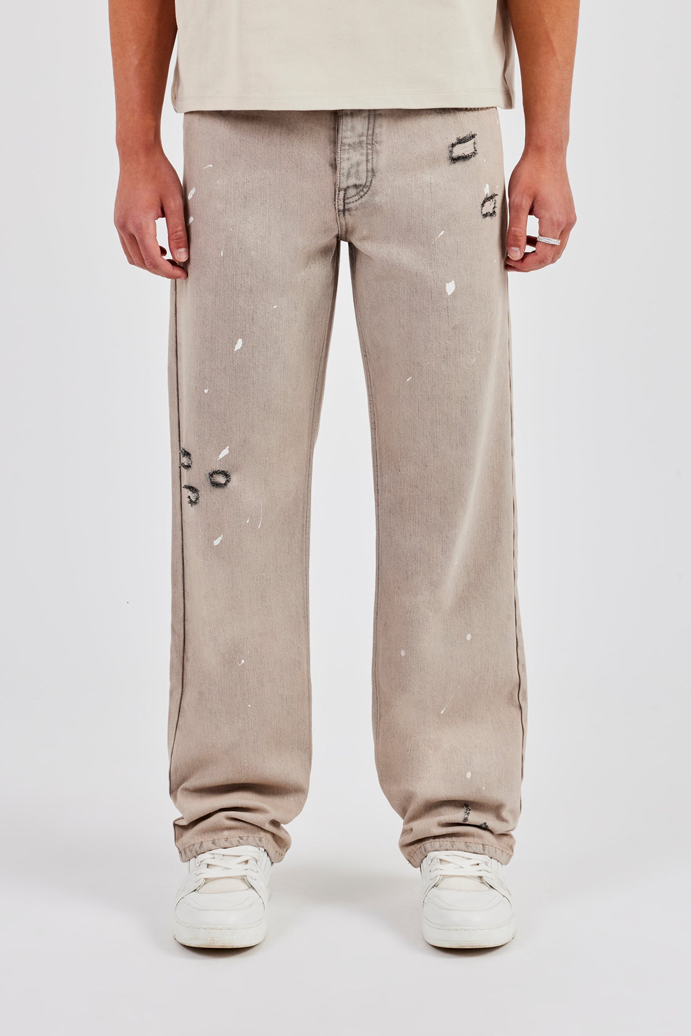 Relaxed Paint Splatter Jean - Washed Stone