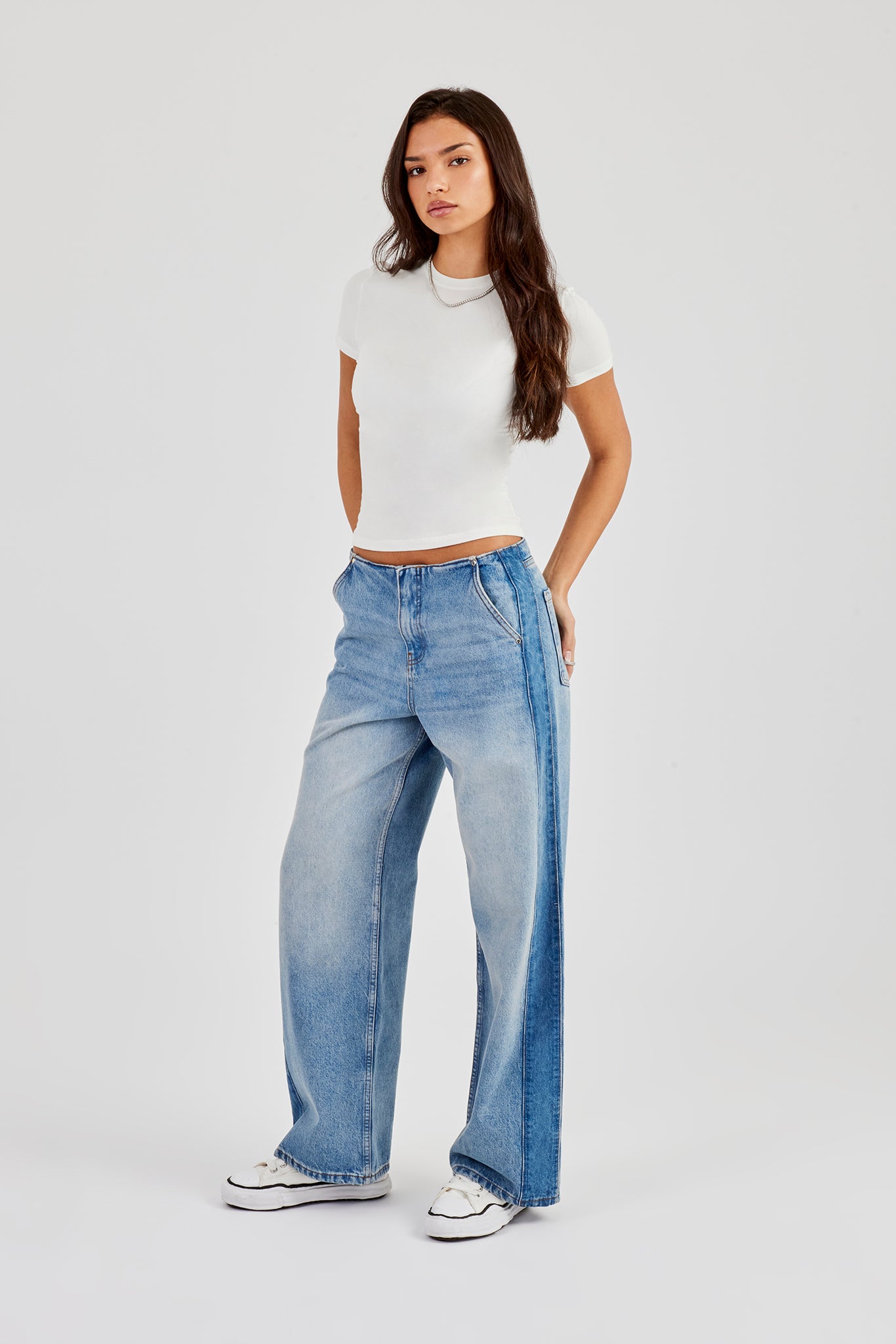 Panelled Baggy Jean - Washed Blue