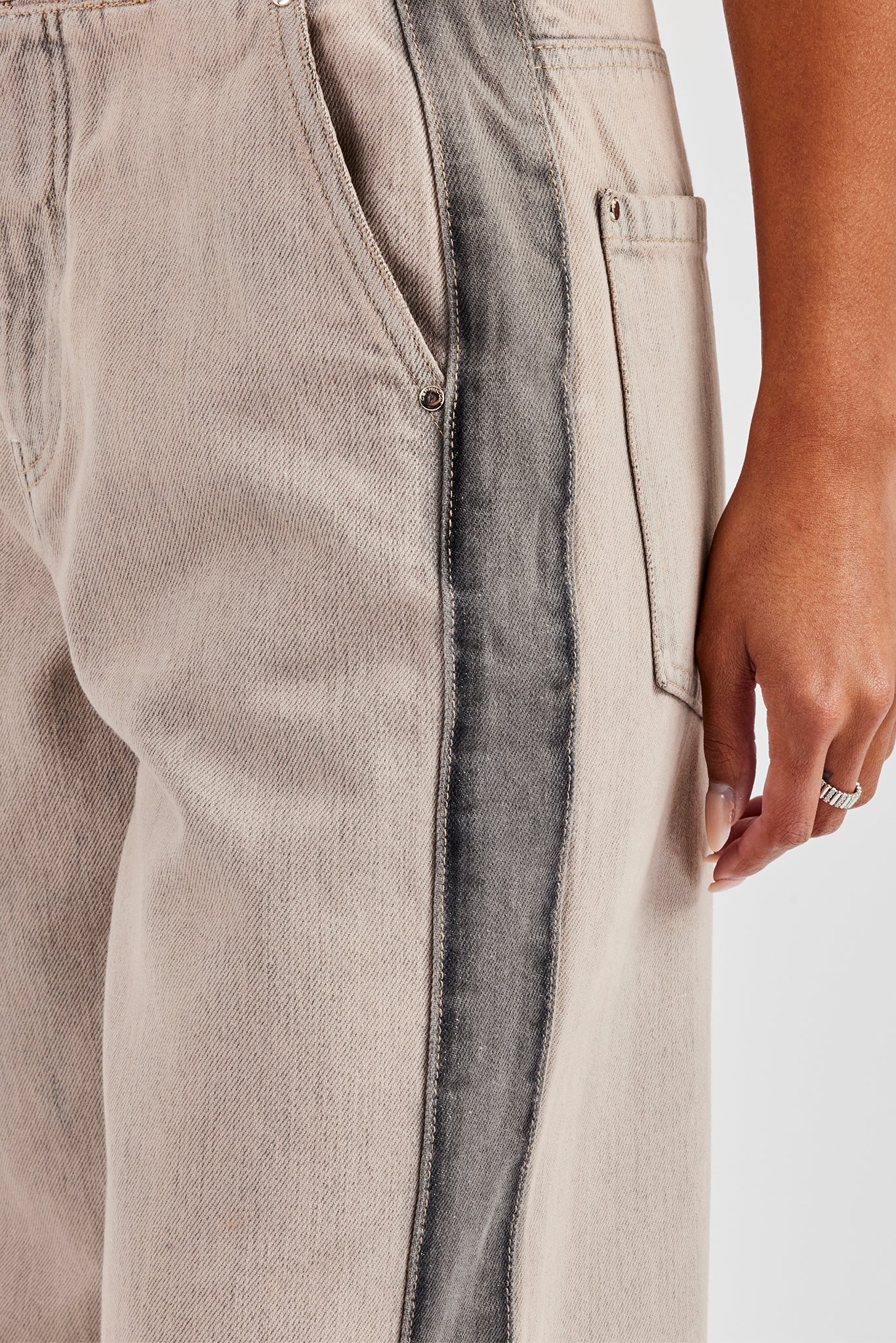 Panelled Baggy Jean - Washed Stone