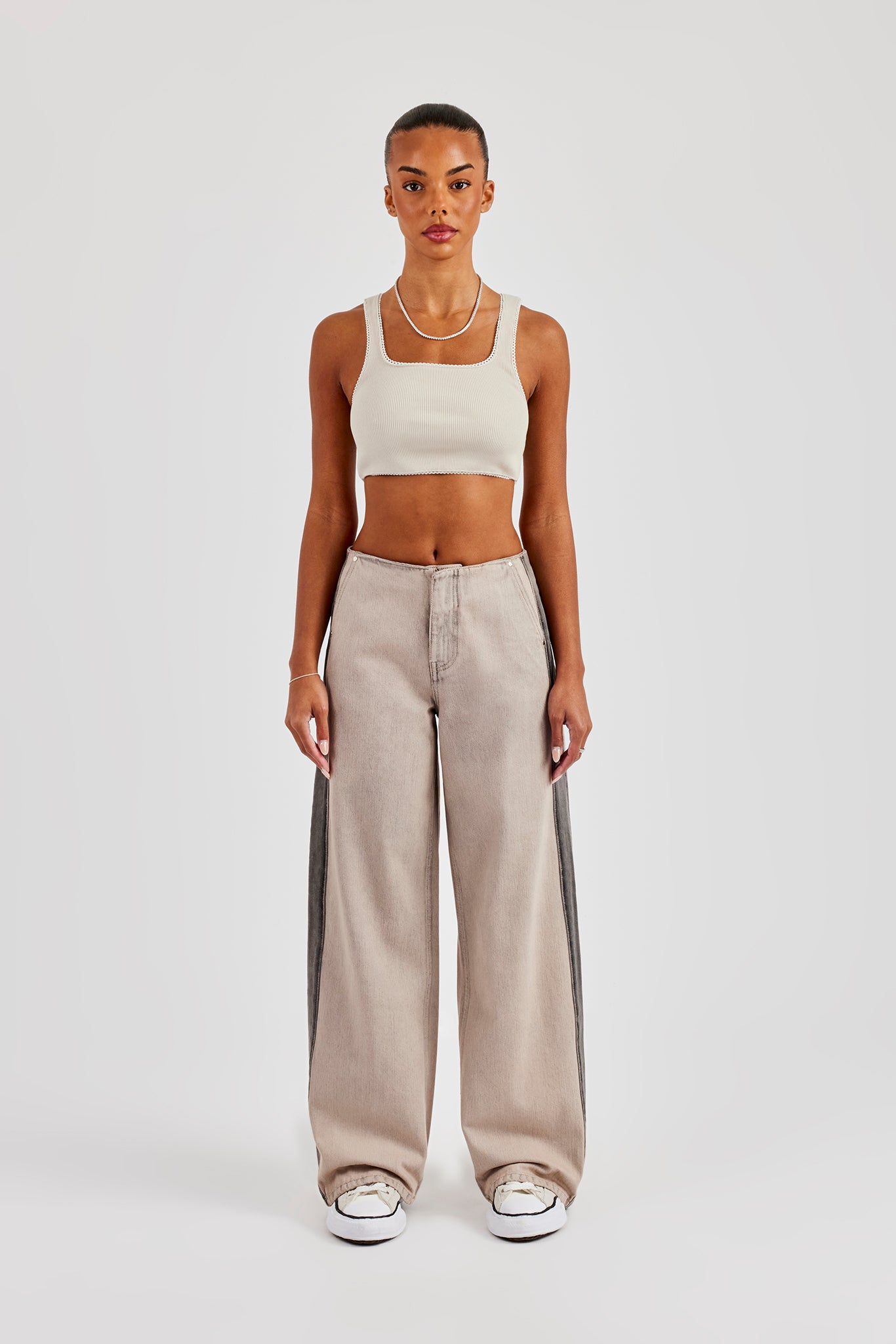 Panelled Baggy Jean - Washed Stone