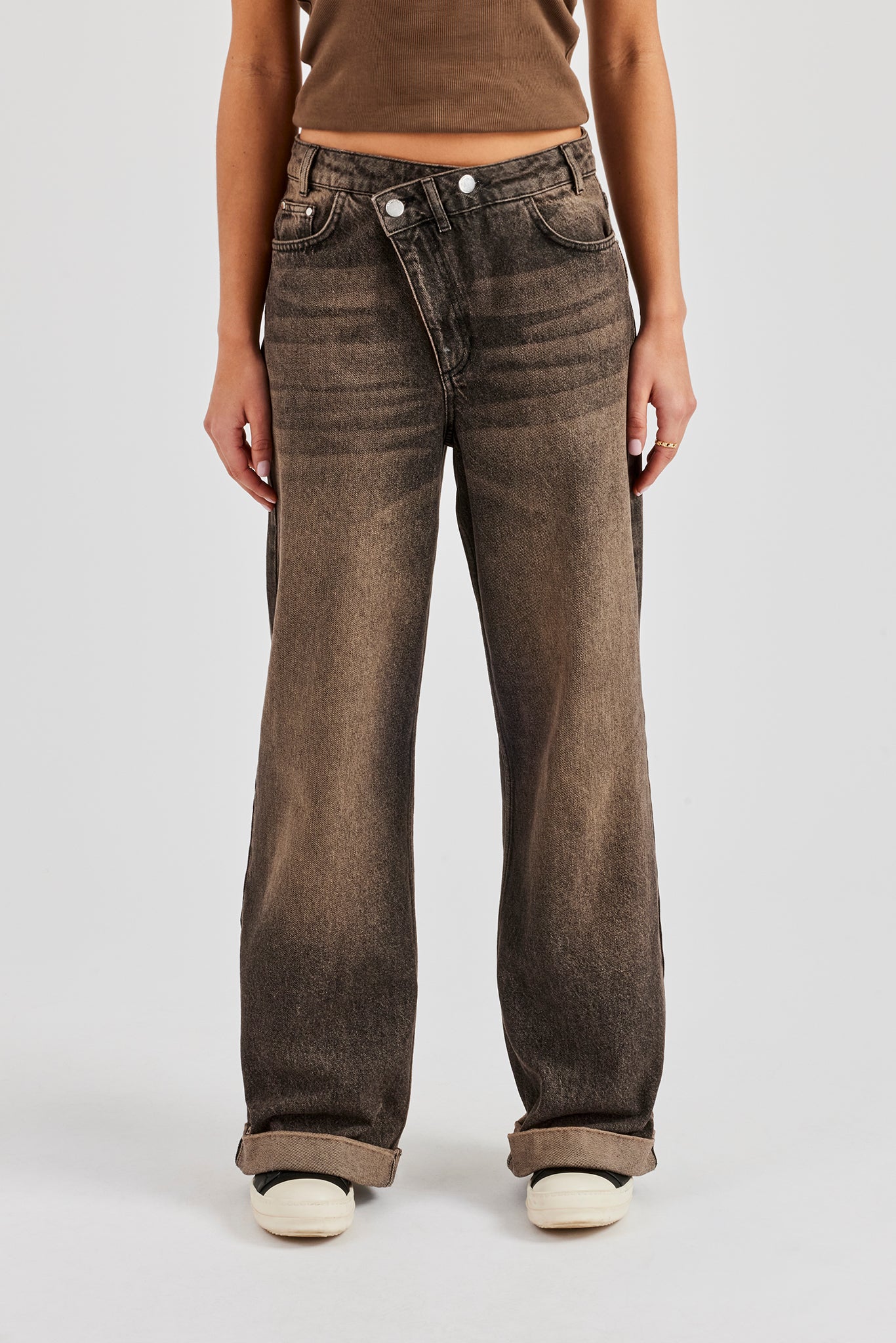 Baggy Denim Waistband Detail Jean - Brown | Womens Denim | Shop