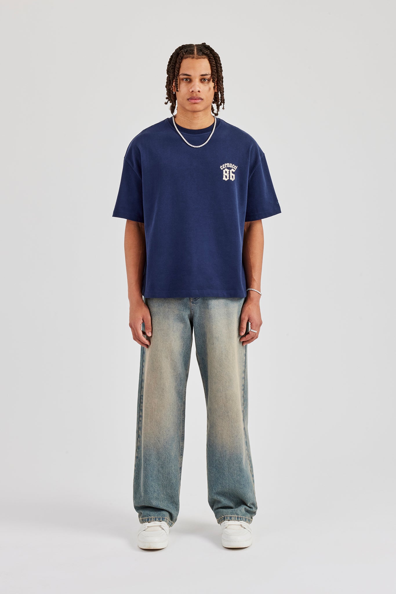 86 Boxy T-Shirt mit Rückendruck - Marineblau