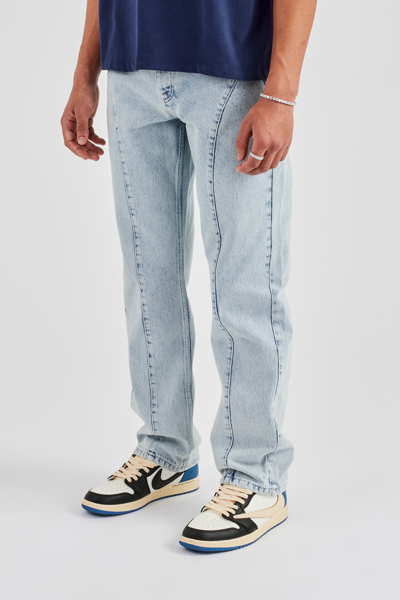 Seam Detail Straight Leg Jean - Light Blue