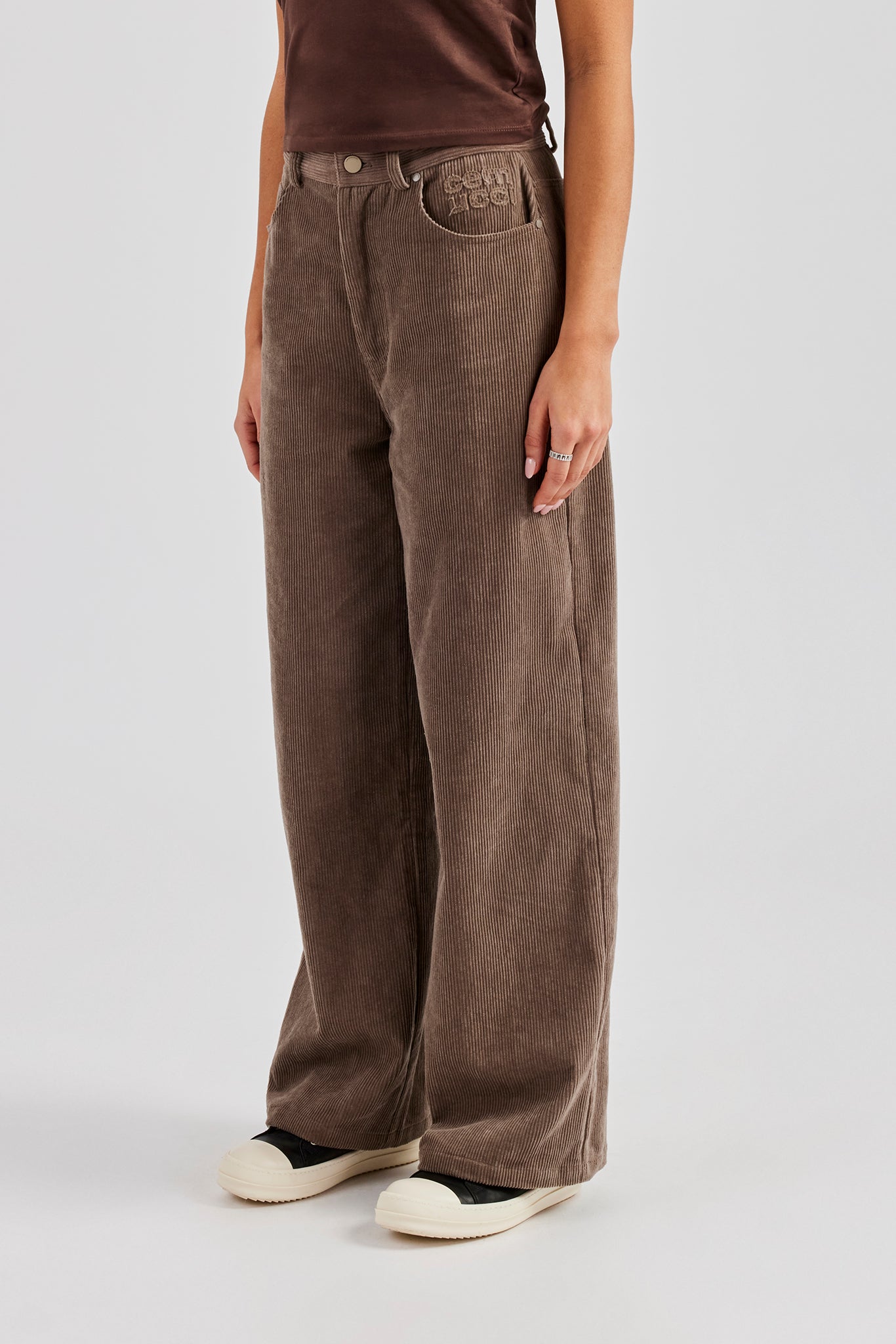 Cord Wide Leg Trouser - Taupe | Womens Bottoms | Shop Trousers at