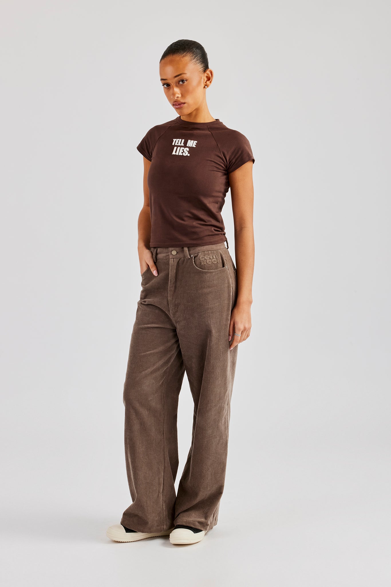 Cord Wide Leg Trouser - Taupe | Womens Bottoms | Shop Trousers at