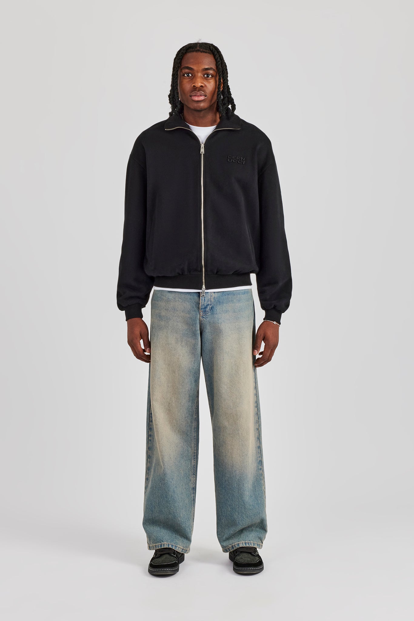 Jerseyjacke mit Trichterkragen - Schwarz