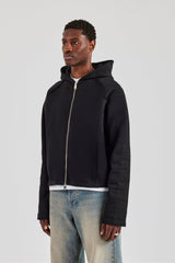 Boxy Raglan Embroidered Zip Through - Black