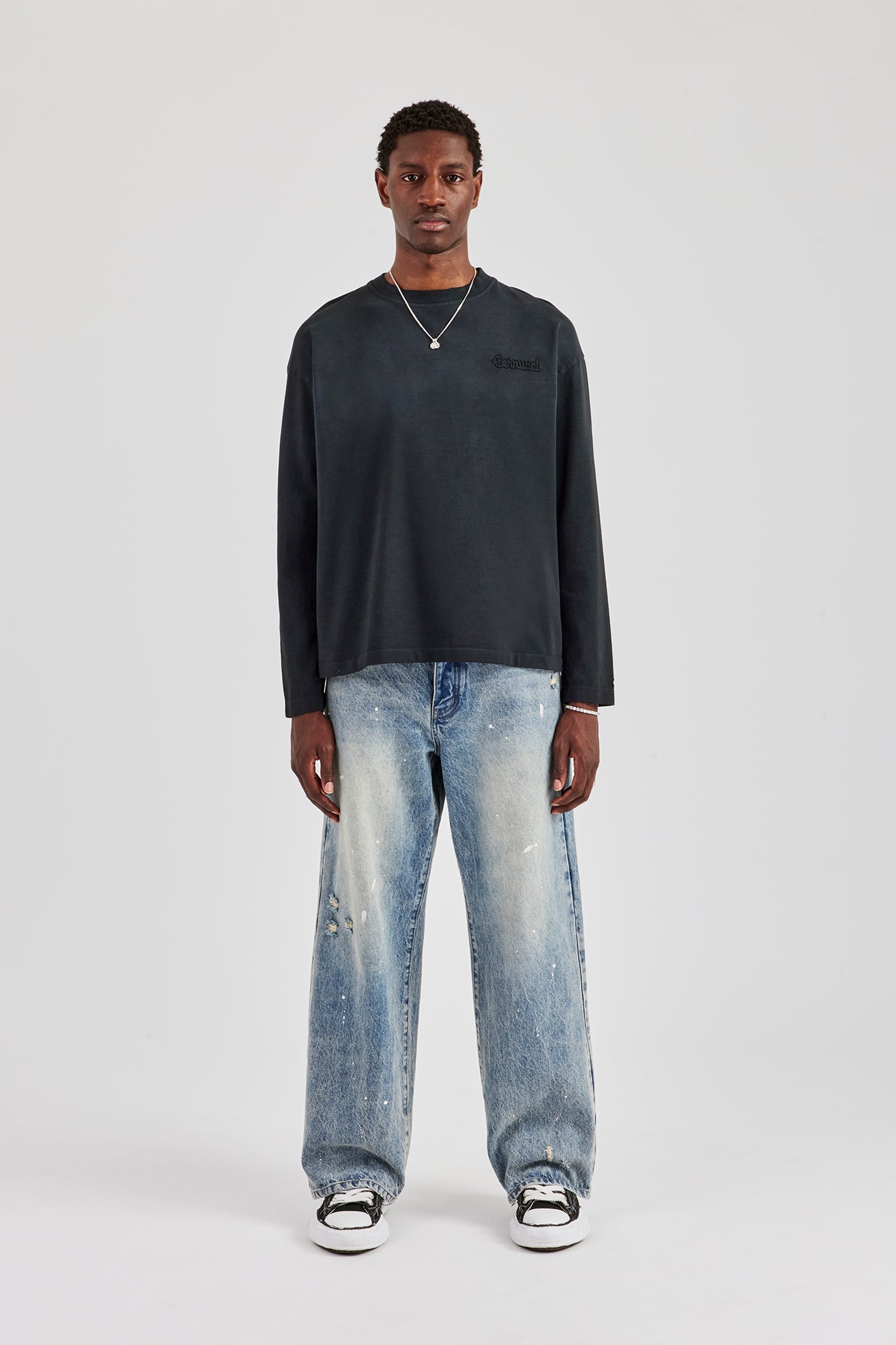 Washed Cernucci Long Sleeve T-Shirt - Black | Mens Tees & Vests