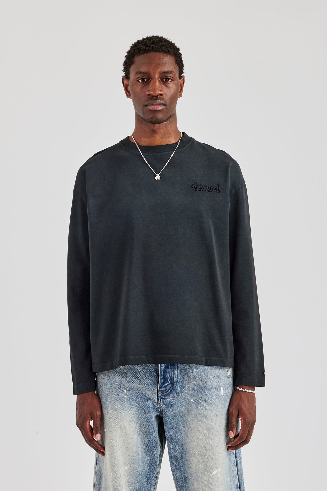 Washed Cernucci Long Sleeve T-Shirt - Black | Mens Tees & Vests