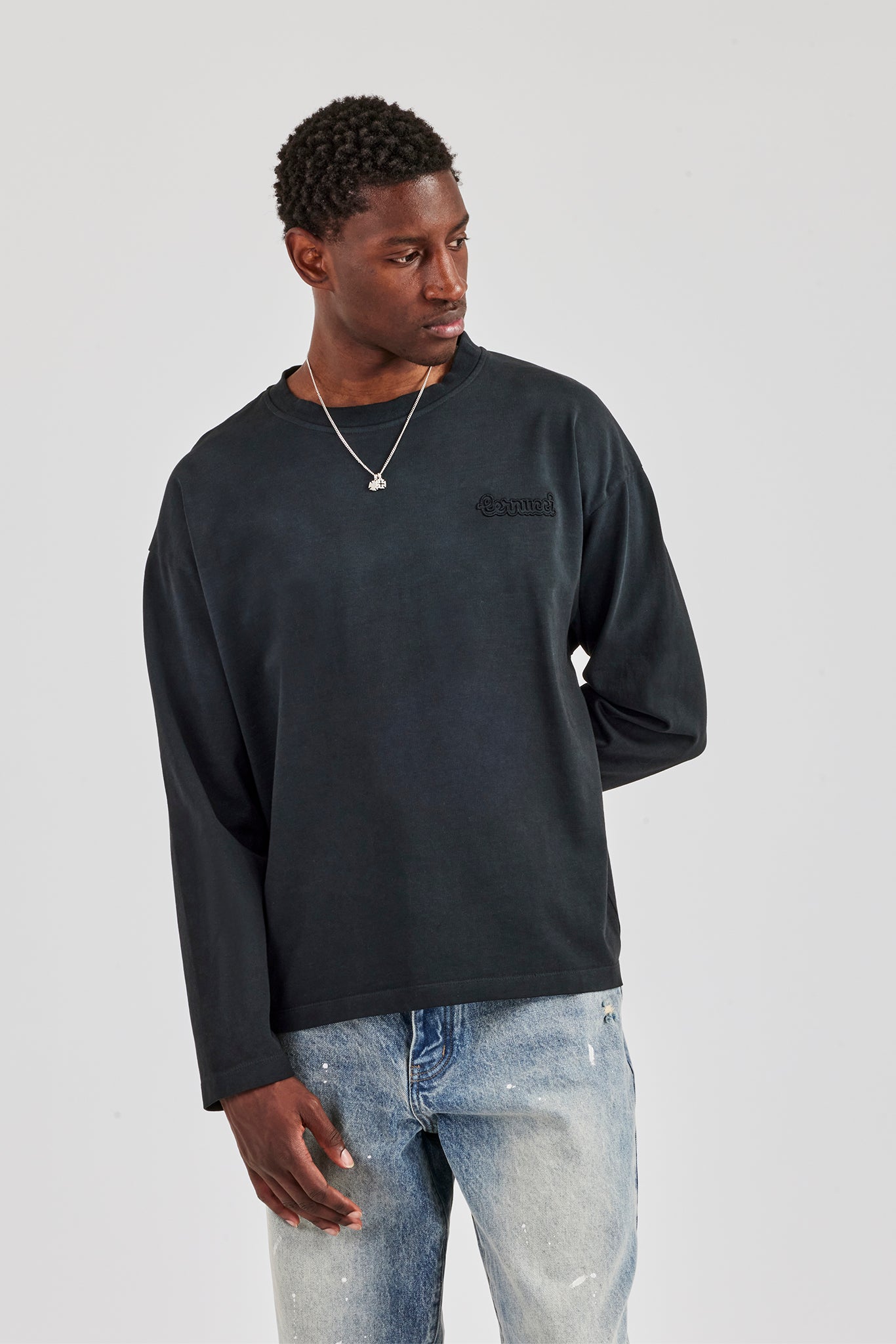 Washed Cernucci Long Sleeve T-Shirt - Black | Mens Tees & Vests