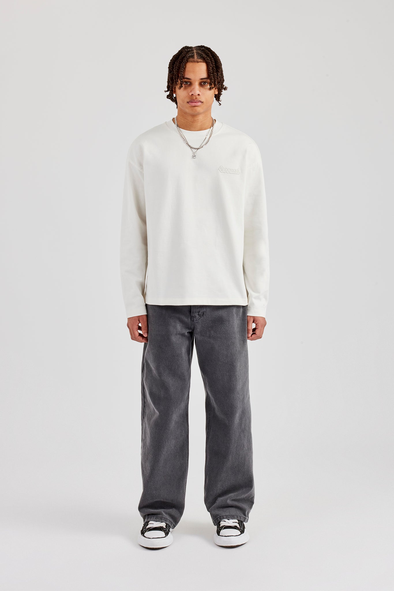 Washed Cernucci Long Sleeve T-Shirt - Off White