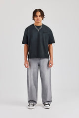 Washed Script Short Sleeve Boxy T-Shirt - Black