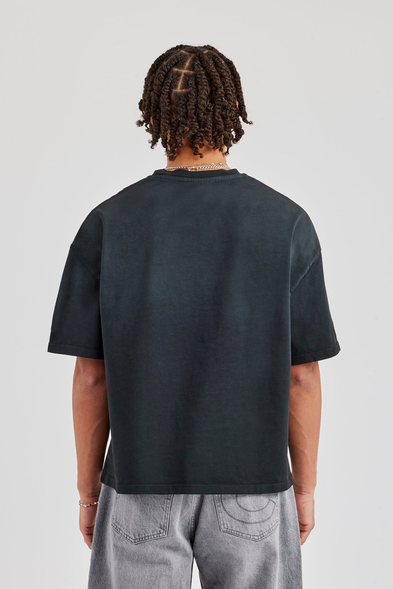 Washed Script Short Sleeve Boxy T-Shirt - Black