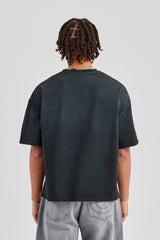 Washed Script Short Sleeve Boxy T-Shirt - Black