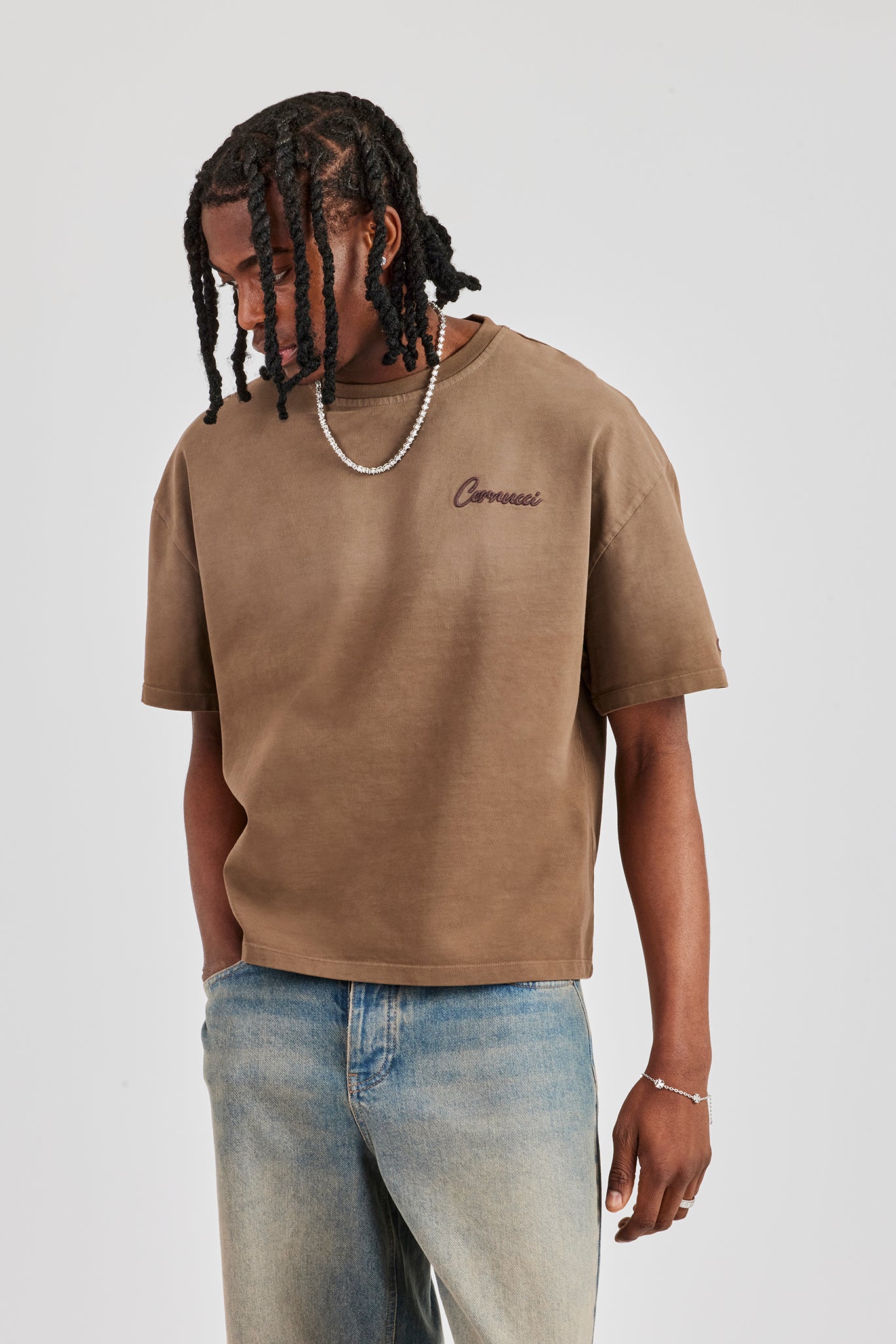 Washed Script Short Sleeve T-Shirt - Chocolate