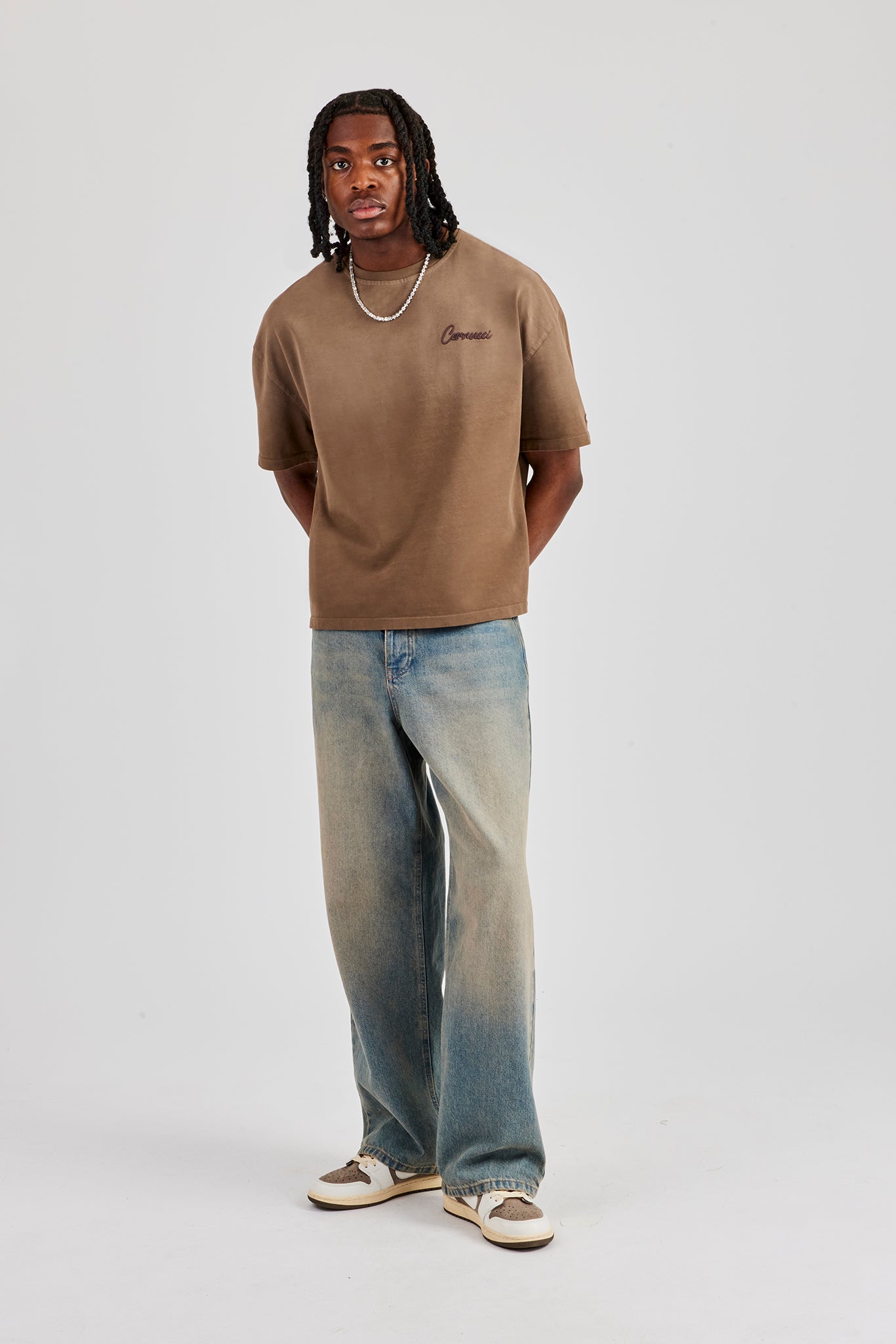 Washed Script Short Sleeve T-Shirt - Chocolate