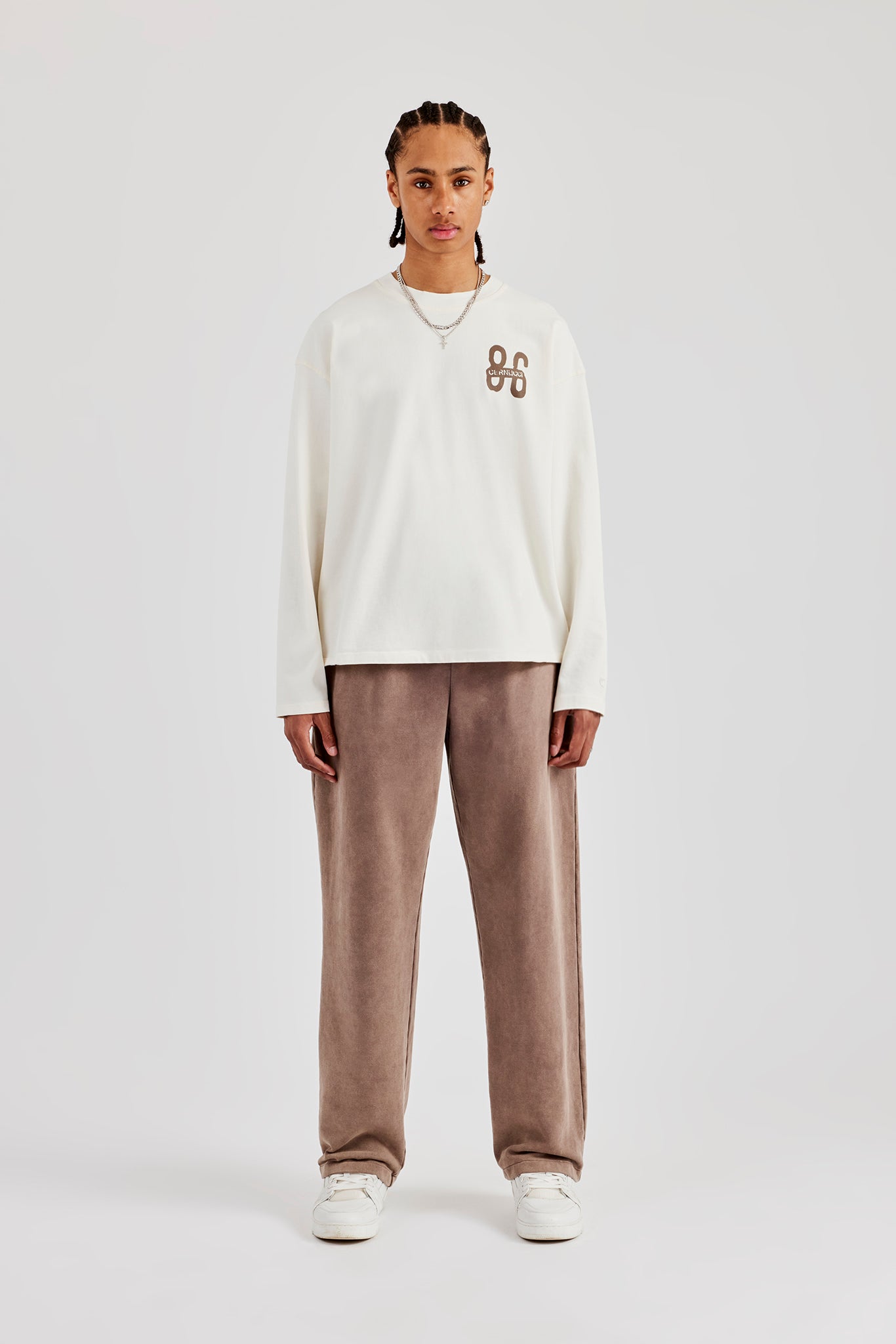 Washed 86 Long Sleeve T-Shirt - Off White | Mens Tees & Vests