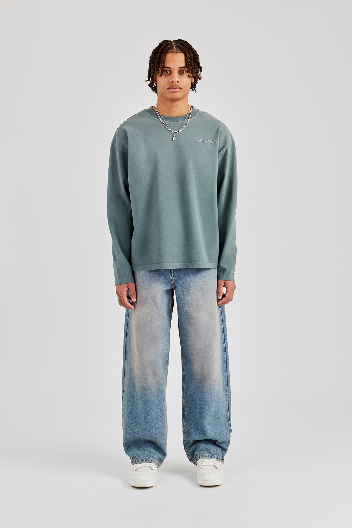 Langarm-T-Shirt mit verwaschenem Logo - Grau