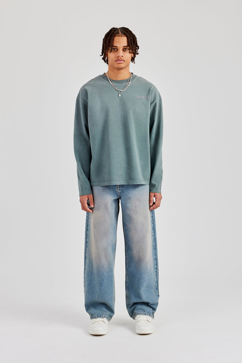 Langarm-T-Shirt mit verwaschenem Logo - Grau