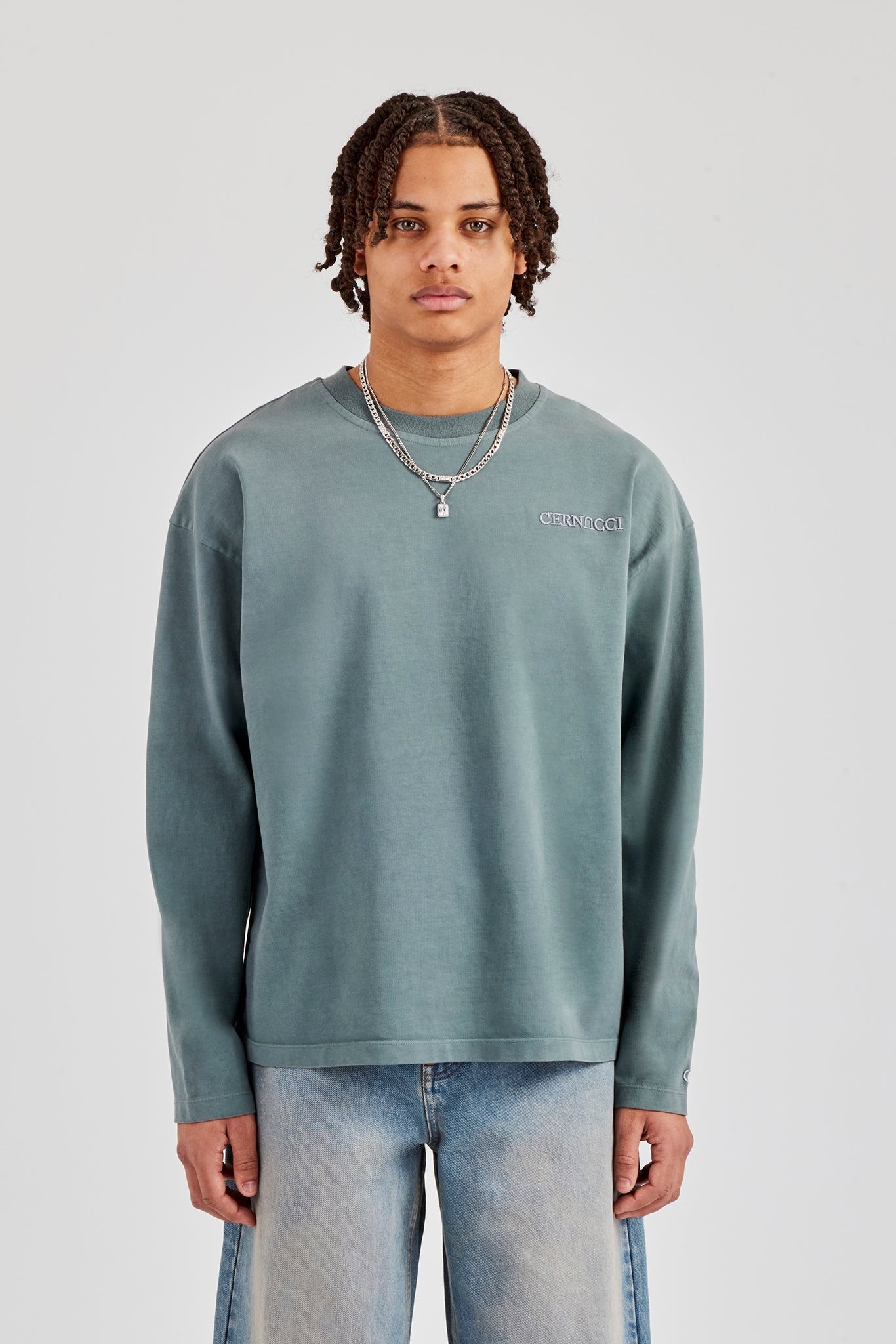 Langarm-T-Shirt mit verwaschenem Logo - Grau