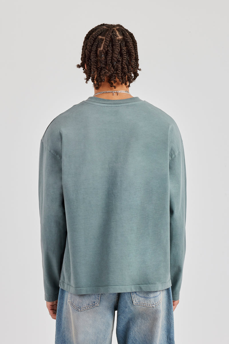 Langarm-T-Shirt mit verwaschenem Logo - Grau