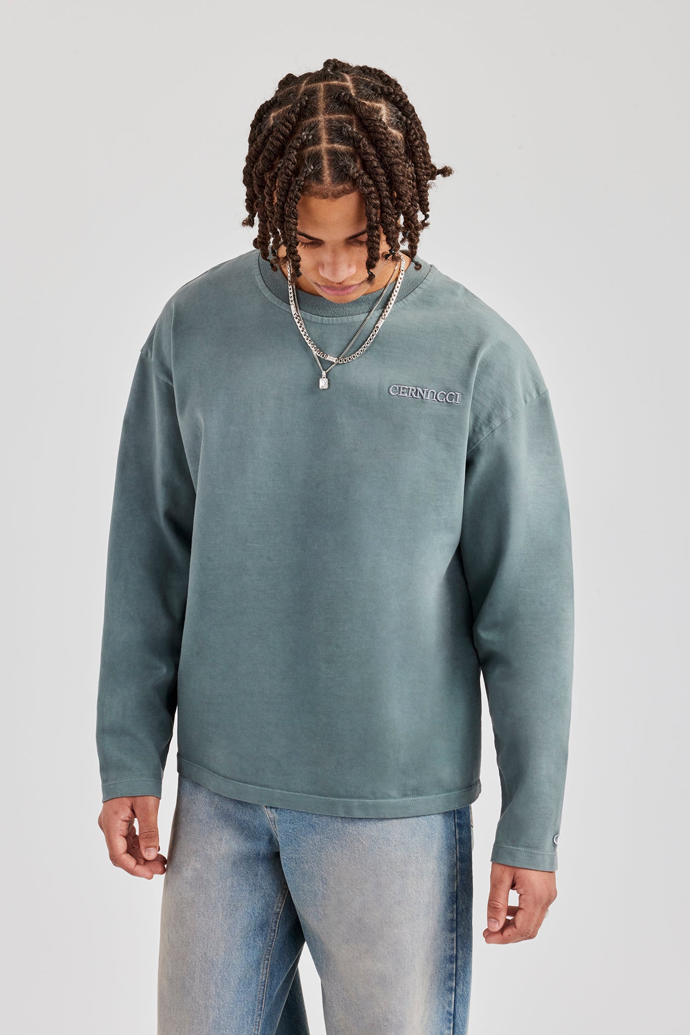 Langarm-T-Shirt mit verwaschenem Logo - Grau