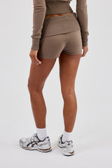 Soft Touch Rib Fold Over Waist Short - Taupe