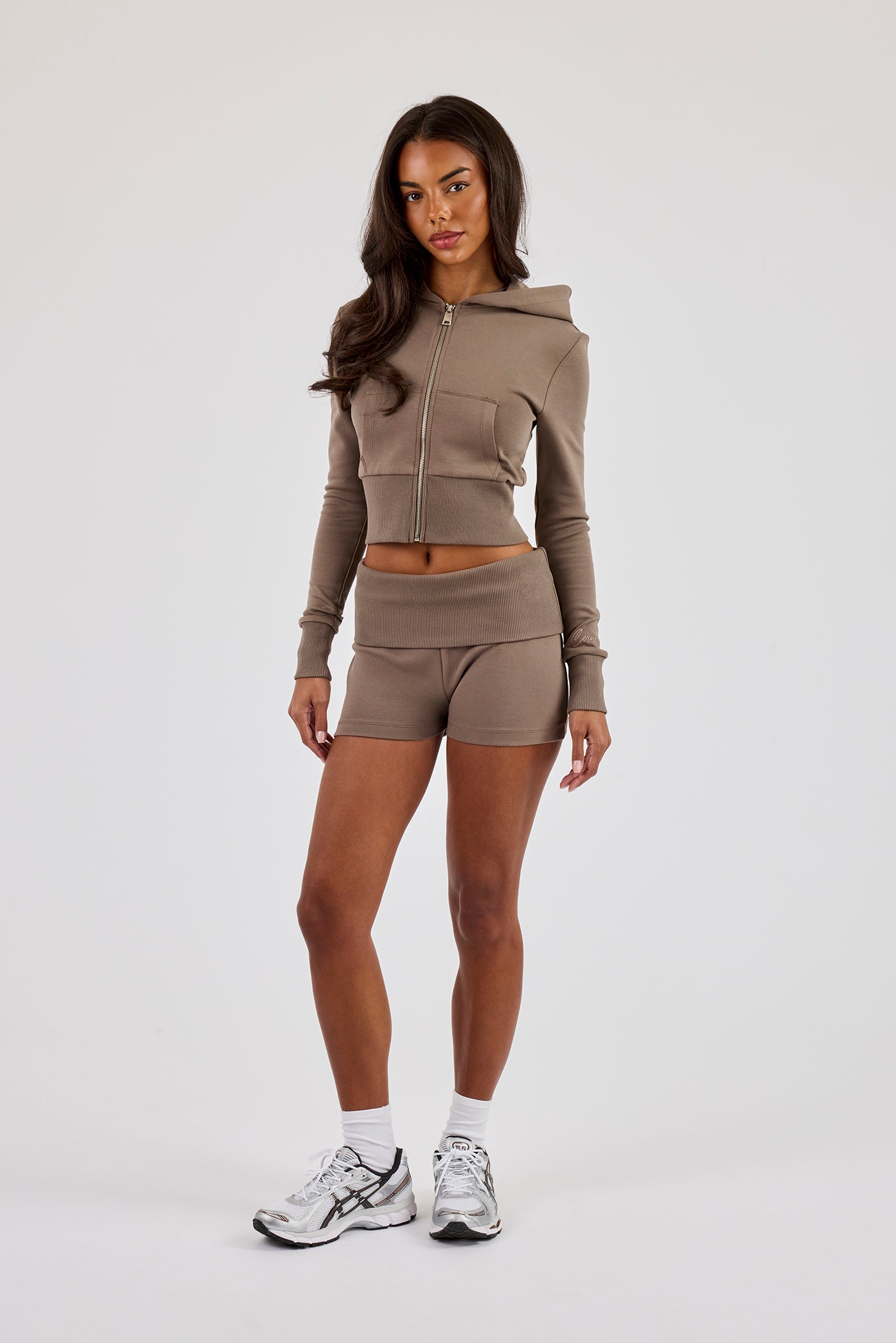 Soft Touch Rib Fold Over Waist Short - Taupe