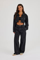 Super Cropped Denim Jacket - Washed Black