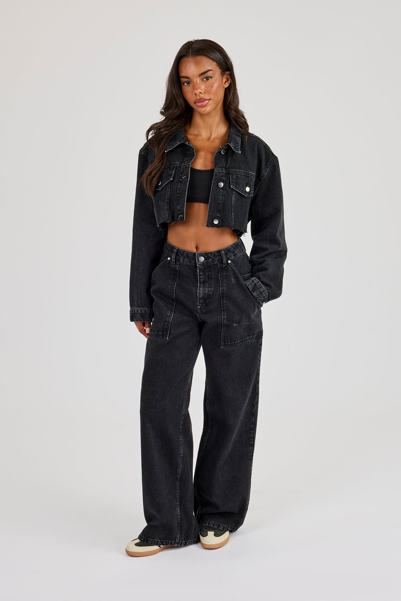 Baggy Pocket Detail Jean - Washed Black